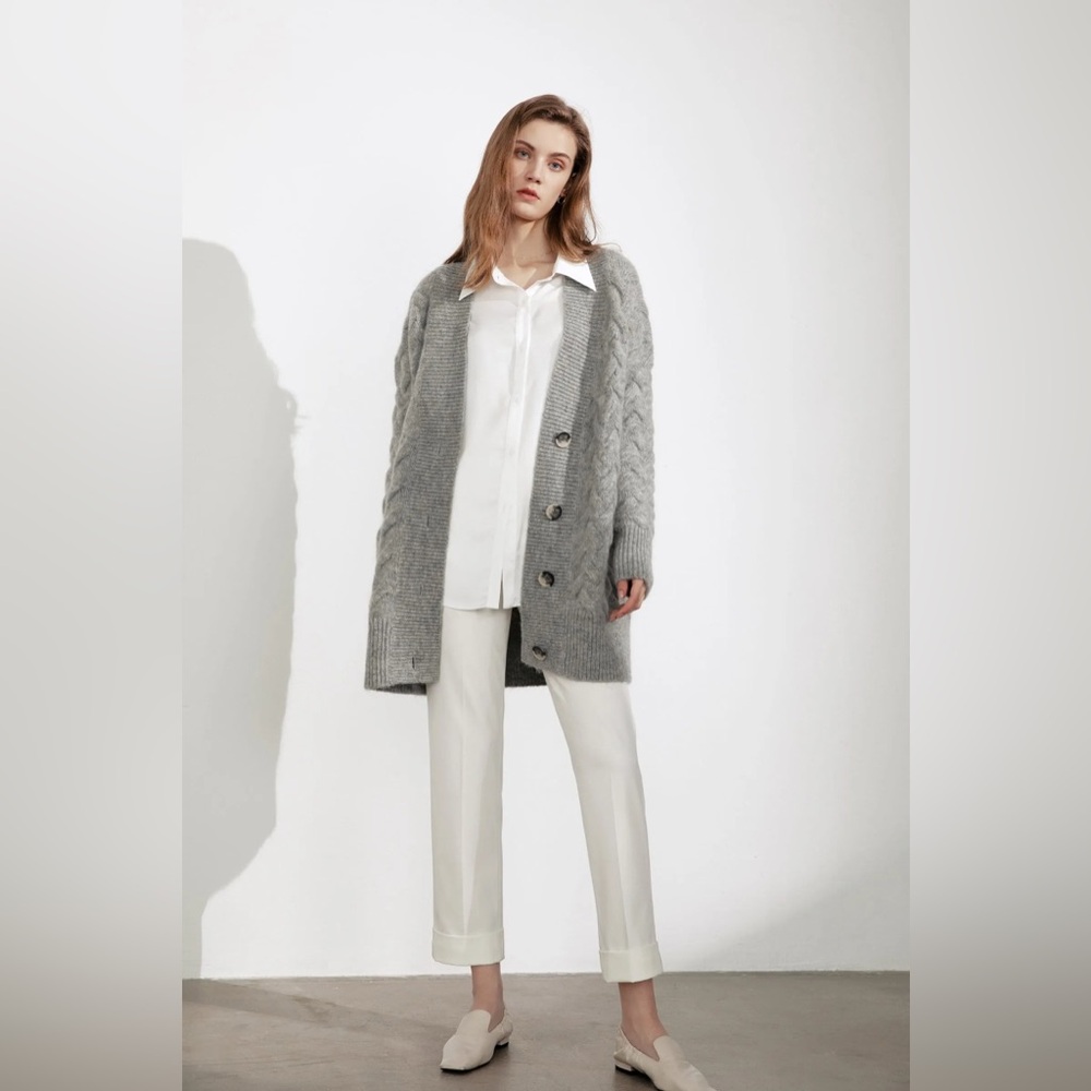 J.Ing Jennie Wool Blend Oversized Cable Knit Chunky Cardigan Sweater One Size — image 3 of 8